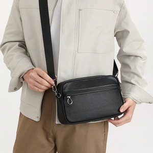 Genuine Leather Design Men's Sling <b>Bag</b> with Front Zipper Pocket Shoulder <b>Bags</b> for Men Crossbody <b>Bag</b> With Detachable Strap - Product Image 4