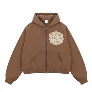 Sudadera con capucha de alto gramaje con cremallera, oversize, de corte holgado, hombros caídos, con bordado desgastado, lavado ácido, lavado a la piedra, pedrería, MOQ 10 - Product Image 1