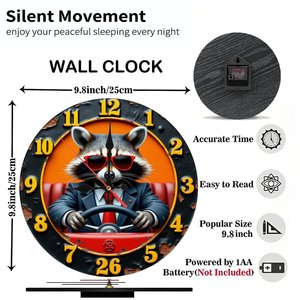 Horloge murale ronde en bois, mécanisme silencieux à quartz, horloge suspendue décorative classique pour la maison et le bureau, 25 cm - Product Image 5