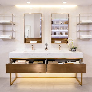 Mueble de Baño de Pared de Gran Tamaño, Estilo de Lujo Ligero, con Dos Gabinetes con Espejo - Product Image 3