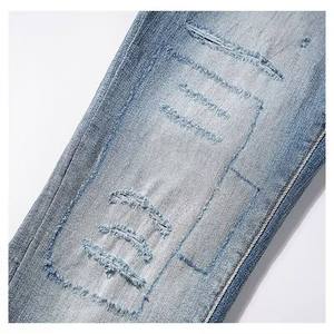 Dropshipping Products 2026 Wholesale <b>Men</b> Vintage Snow Washed Ripped Patch <b>Jeans</b>, High Quality Designer Fashion Denim Trousers - Product Image 5