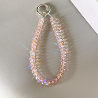 Correa de Muñeca con Cadena y Dije de Cristal para Teléfono Móvil, Clip para Llavero, Cuentas Brillantes con Colgante y Correa