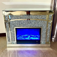 Miroir de cheminée à cadre en diamant écrasé, cheminée électrique avec télécommande, flamme 3D murale