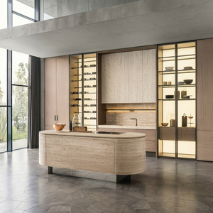 Meuble de cuisine moderne avec porte en verre et panneau en bois pour projets de rénovation de maison - Product Image 1