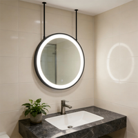 Miroir de salle de bain suspendu LED moderne Kingstin avec fonction anti-buée et commande tactile - Miroir de coiffeuse circulaire suspendu pour hôtel