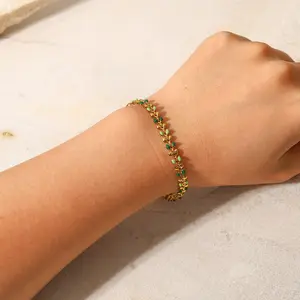 Women's new bracelet 18K gold green dripping olive leaf stainless steel fashion bracelet jewelry
