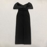 Robe de Soirée Noire de Luxe Épaules Dénudées Bandage Club Fête Strass Fendue Sirène Robe de Gala Événements Formels Avec Nœud en Satin