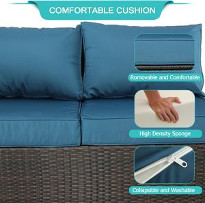 PE <span class=keywords><strong>wicker</strong></span> cắt loveseat couch Set cuộc trò chuyện sofa với hộp lưu trữ <span class=keywords><strong>Glass</strong></span> <span class=keywords><strong>Top</strong></span> bảng cho ban công bãi cỏ và vườn - Product Image 6