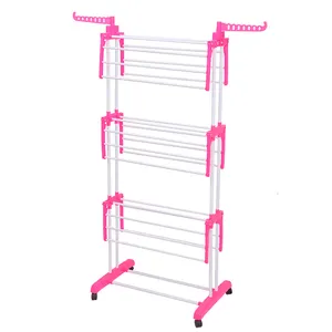 Wholesale Pink Color Movable Clothes Rack Plastic Accessories Easy To Install Clothes Rack Towel Quilt Drying Rack