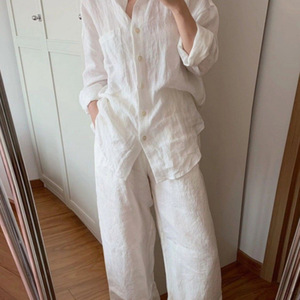Completo da donna primaverile 2026 nuovo <span class=keywords><strong>in</strong></span> <span class=keywords><strong>misto</strong></span> <span class=keywords><strong>lino</strong></span> bianco: camicia e <span class=keywords><strong>pantaloni</strong></span> dal taglio ampio, elegante e casual, due pezzi - Product Image 3