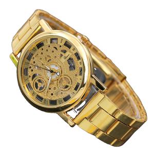 Offre spéciale Montre à quartz creuse ronde en acier inoxydable personnalisable plaquée <span class=keywords><strong>or</strong></span> - Product Image 1