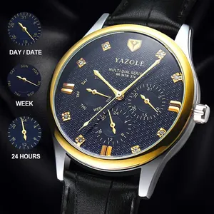 YAZOLE D 374 Brand Quality Week Six Pointers Wristwatch Genuine leather strap Men Watches Male Relojes Waterproof