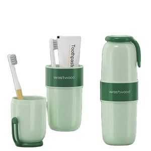 Portable Plastic Toothbrush <b>Toothpaste</b> Storage Box Case With Mouthwash Cup <b>Holder</b>, Ideal for Home & Travel Use Custom Logo - Product Image 1