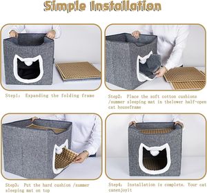 Customizable Modern Solid Eco-Friendly Cat <b>Bed</b> Double Layer Warm Semi-Closed Detachable Washable Foldable Pet Tunnel Cave Square - Product Image 6