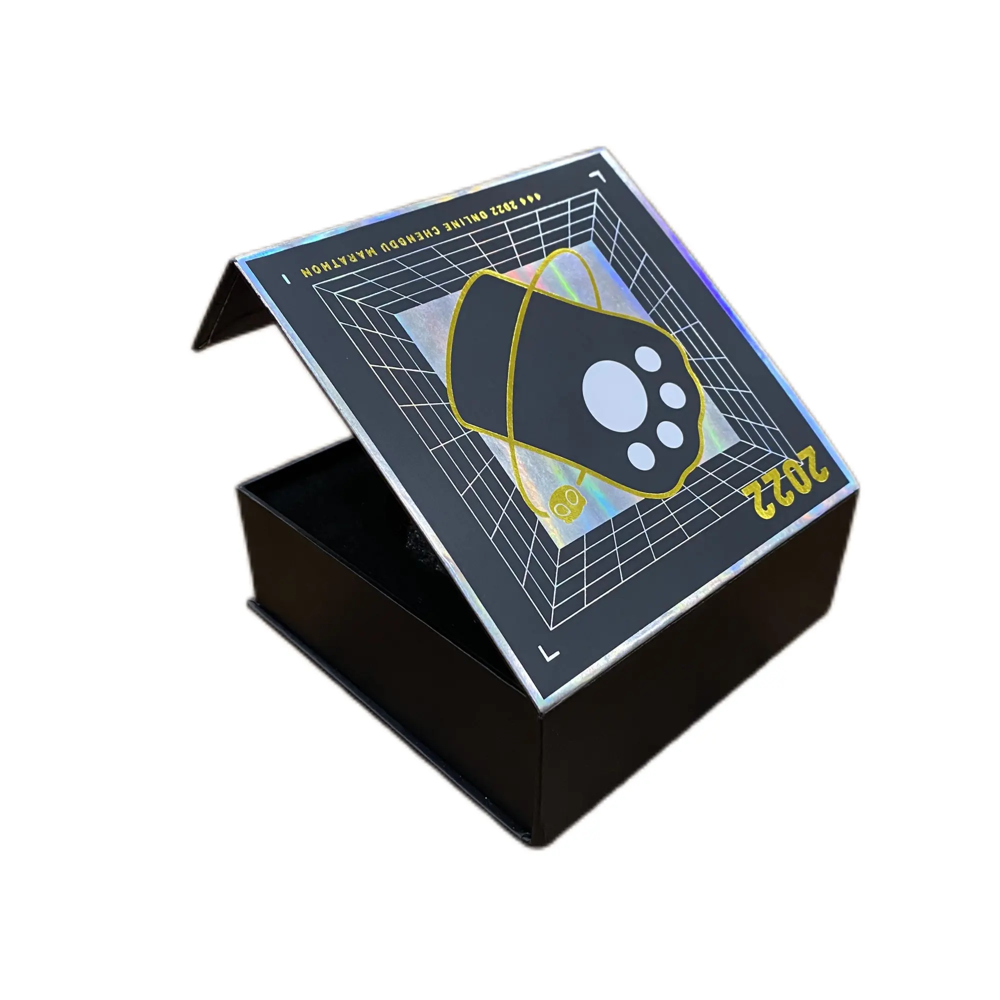고품질 블랙 마그네틱 플립 레이저 박스 게임 전자 액세서리 사이버 스타일 스폰지 인레이 골판지 상자