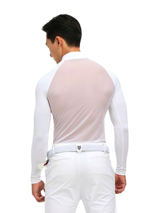 Haut de sport tricoté à col roulé blanc à manches longues pour homme, séchage rapide, couleur unie, coupe classique, logo au dos, vente en gros - Product Image 3