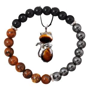 2 pcs/set Triple Protection Bracelet Chat Collier et Carte de Souhait Oeil de <span class=keywords><strong>Tigre</strong></span> Obsidienne Noire Hématite 8mm Rond Perlé Protection Cry - Product Image 5