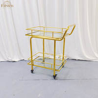 Chariot à desserts et bonbons en acier inoxydable doré avec auvent pour la présentation de gâteaux et de fleurs, décoration de fête et d'événements