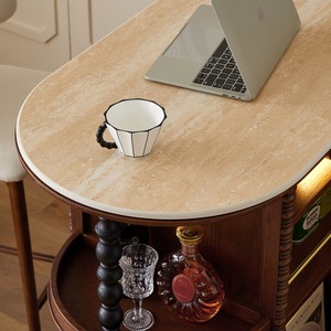 French Retro Style Solid Wood Bar Cabinet With Glass Doors And Open Storage For Living Room Or Entryway - Product Image 4