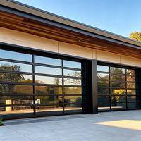 Porte de garage en verre trempé noir sans cadre, motorisée, télécommandée, antivol, pour maison contemporaine extérieure