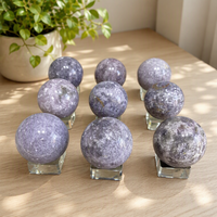 Sphère de Lepidolite Naturelle Polie, Pierre Lilas, Cristal de Lithium Mica, Guérison, Méditation, Décoration d'Intérieur, Feng Shui, Cadeau avec Support