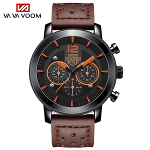 Rugged Mens British Style <b>Watch</b> Chronograph Black <b>Case</b> Perforated Leather Strap Wristwatch - Product Image 2
