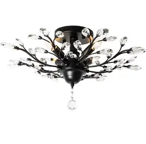 Plafonnier led noir au design Vintage, montage en surface sur panneau, éclairage d'intérieur, luminaire décoratif de plafond, 4 Branches de cristal, 160W