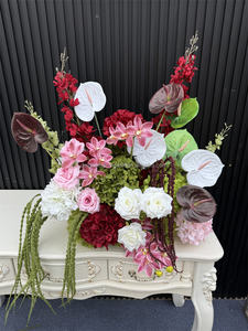 2026 nuovo Design bordeaux seta <span class=keywords><strong>giardino</strong></span> artificiale stile matrimonio Anthurium fiori disposizione centrotavola tavolo - Product Image 4