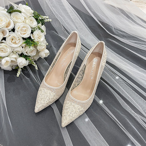 Zapatos de tacón alto de cristal con lentejuelas y malla, sexys, para novia, dama de honor, zapatos de encaje para boda, zapatos de fiesta de noche. - Product Image 4