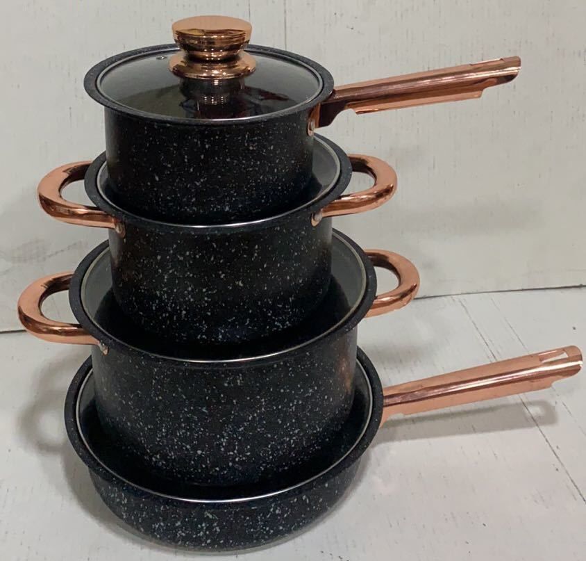High Quality 8pcs Black Iron Medical Stone Coating Kitchenware Non-stick Cookware Pots and Pans Set · image 6