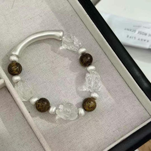 999 Pure Silver Natural White Crystal Beaded <b>Bracelet</b> With Agarwood Sandalwood Elastic <b>Rope</b> Unisex Everyday Wear - Product Image 3