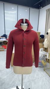 Burgundy Ribbed Button Cardigan <strong>Men</strong> High Stand Collar Winter Warm Knit Sweater <strong>Coat</strong> - Product Image 3