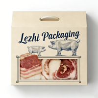 Bacon de cerdo premium marinado a medida, cortado a mano y de cocción a baja temperatura, en caja portátil con ventana.