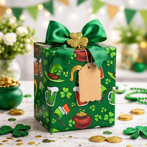 Original design green St. Patrick's Day double-sided aluminum-coated wrapping <b>paper</b> with beer <b>patterns</b> - Product Image 2