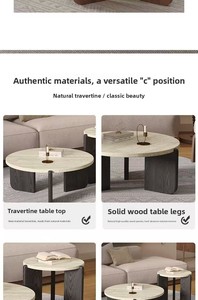 Tavolino da Salotto Rotondo <span class=keywords><strong>in</strong></span> Legno Massello con Piano <span class=keywords><strong>in</strong></span> Pietra, di Lusso, <span class=keywords><strong>per</strong></span> Casa - Product Image 4