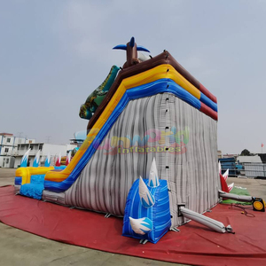 Commercial grade kids bounce house waterslide jumpers double sided inflatable dino water slide with pool - Product Image 5