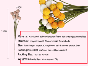 Offre Spéciale – Fleurs Artificielles <span class=keywords><strong>Billy</strong></span> Ball, 7 Tiges, 7 Têtes, 62 cm – Fleurs Boules Dorées pour Décoration Mariage, Maison, Fête, Festival, Vacances - Product Image 3