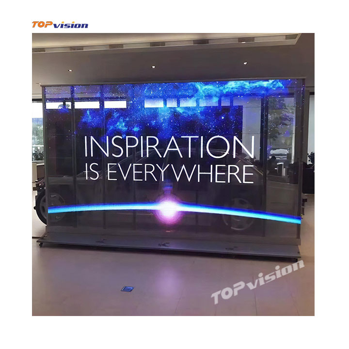 TOPvision 95% высокая прозрачная пленка светодиодный экран для наружного использования в помещении