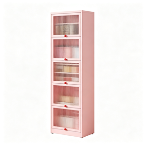 Armoire de rangement en verre trempé certifié CCC à <span class=keywords><strong>3</strong></span> niveaux, rose fleur de cerisier, H123W80D35cm, bibliothèque entièrement en acier, buffet - Product Image 3