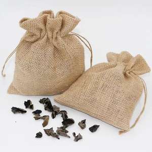 Pochette en lin écologique imprimée de logo personnalisé Sac en jute cadeau avec cordon de serrage pour shopping - Product Image 4