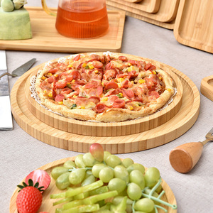 Plateau de service en bambou rond ou carré pour pizza, pain, cuisine, salle à manger, style simple, couleur unie - Product Image 3