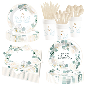 Juego de vajilla desechable para fiestas DAMAI, platos de papel con diseño floral de hojas verdes para suministros de boda, para 8 personas. - Product Image 2