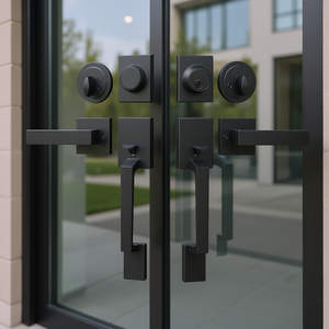 Juego de Manijas Dobles para Puerta de Alta Resistencia, Palanca Cuadrada Reversible, Juego de Cerraduras para Puerta Exterior en Negro Mate - Product Image 2