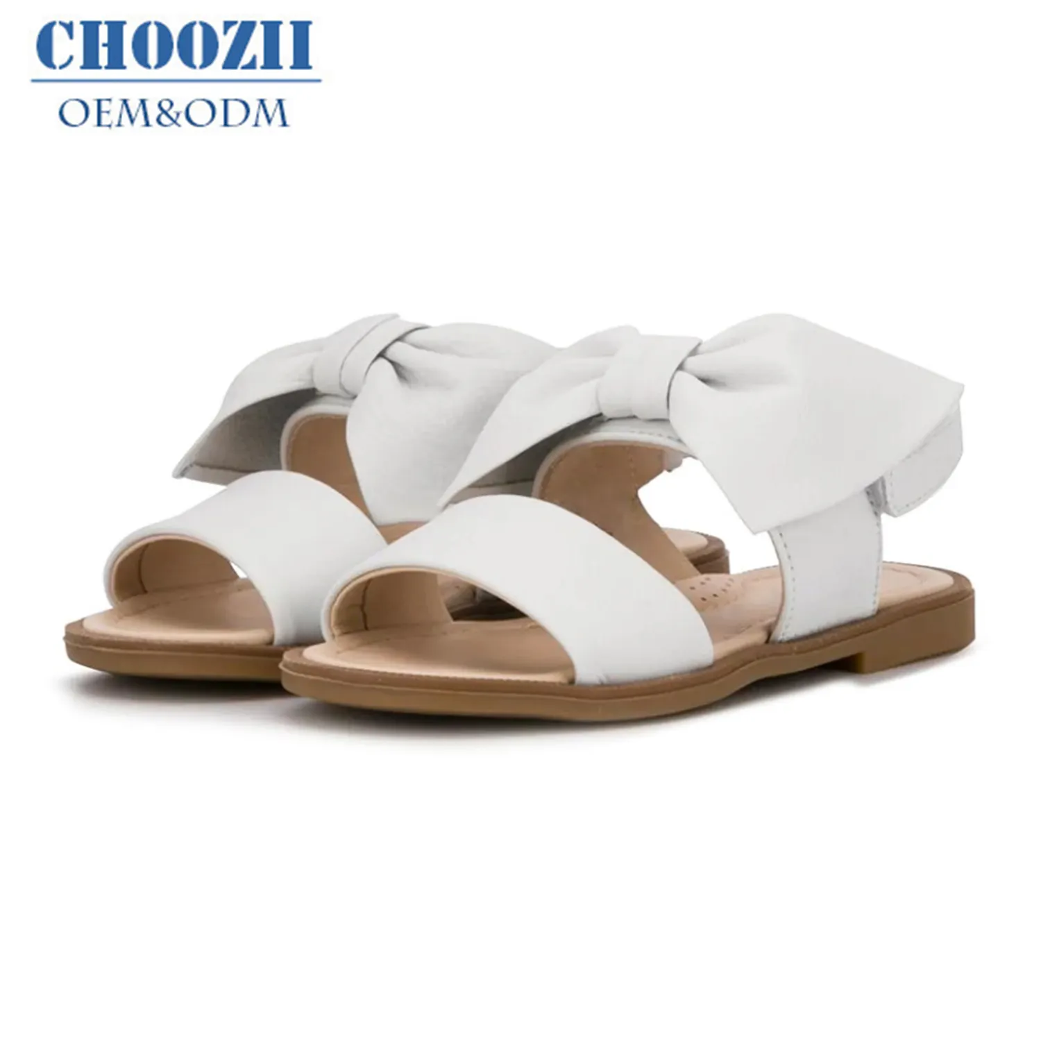 Choozii ใหม่แฟชั่นเด็กรองเท้าฤดูร้อนสีขาวหวานโบว์เจ้าหญิงรองเท้าแตะเด็กรองเท้าหนัง