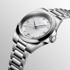 Montre mécanique automatique classique pour femme avec index en diamant, bracelet en acier inoxydable, verre saphir, affichage de la date, Longinesing - Product Image 1