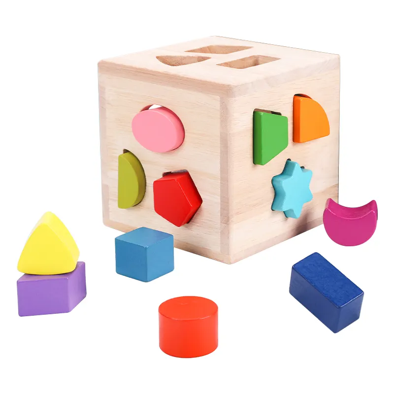 Montessori Mainan Edukasi Bentuk Balita, Kotak Penyortiran Intelektual Mainan Kayu Cocok Geometri