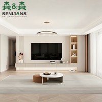 Console TV flottante crème avec niche multimédia ouverte, étagère lumineuse et rangement à tiroirs pour salon