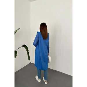 Cárdigan Azul Bordado al por Mayor con Mangas, Estampado Informal, Patchwork y Decoración de Botones para la Temporada de Otoño - Product Image 1