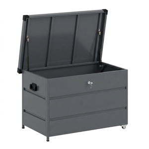 Boîte <span class=keywords><strong>de</strong></span> rangement en acier galvanisé 120x62x64cm 300L, armoire <span class=keywords><strong>de</strong></span> <span class=keywords><strong>jardin</strong></span> extérieure verrouillable avec couvercle hydraulique - Product Image 1