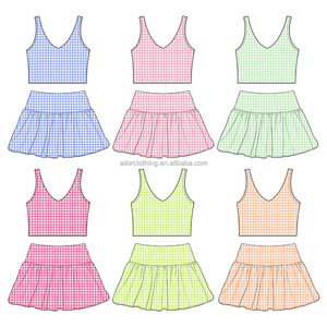 2026 Toddler Two-Piece Set V-Neck Crop <b>Top</b> with Rolled <b>Bubble</b> <b>Hem</b> Skirt Soft Stretch Daily Wear Ready - Product Image 4